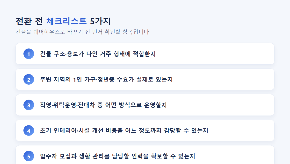 건물 쉐어하우스 전환 전 체크리스트 이미지