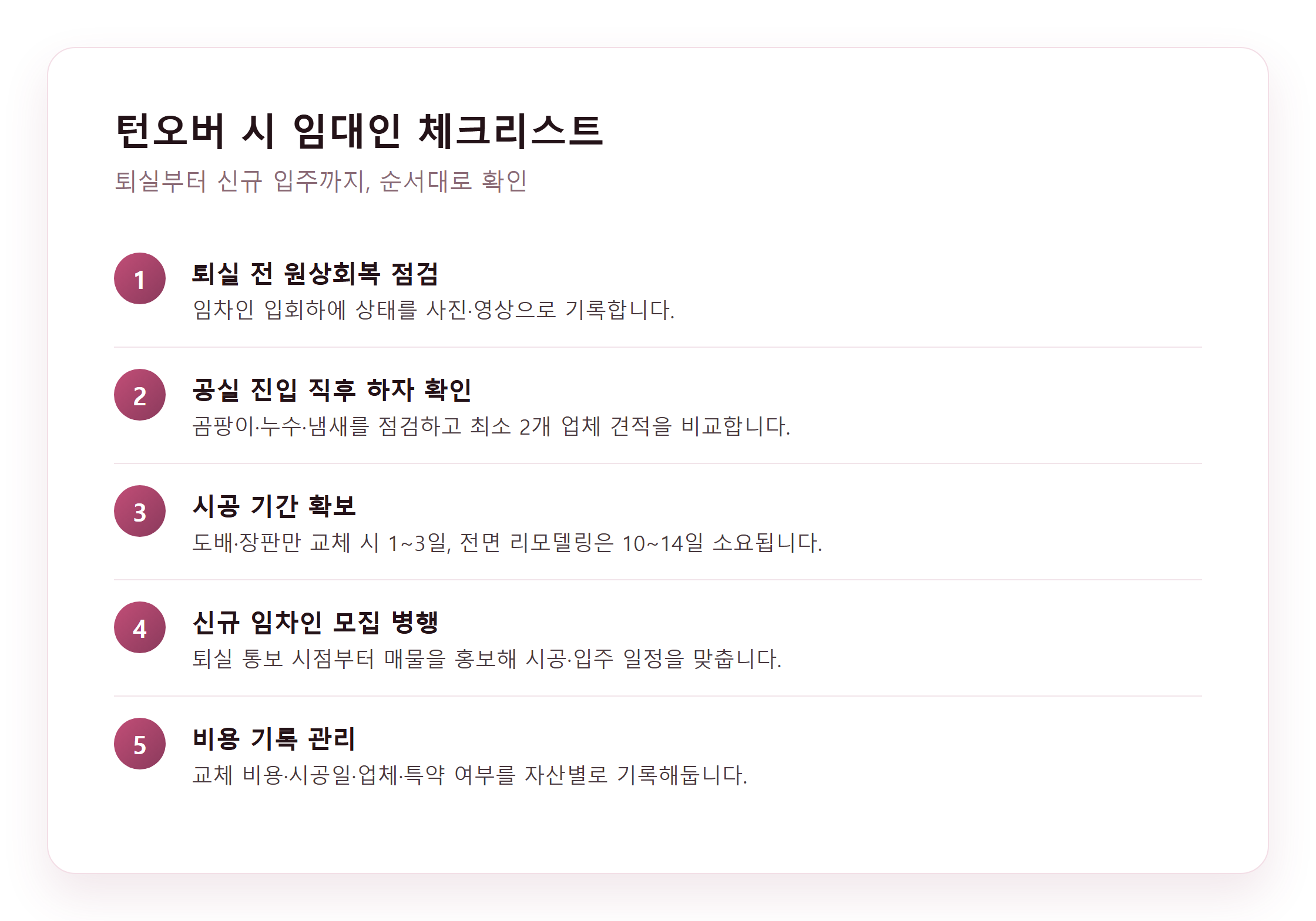 원룸 다가구 턴오버 체크리스트 단계별 이미지