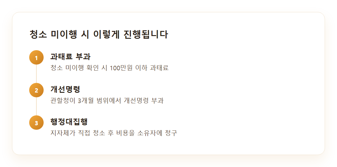 정화조 청소 미이행 시 과태료부터 행정대집행까지 단계별 흐름도
