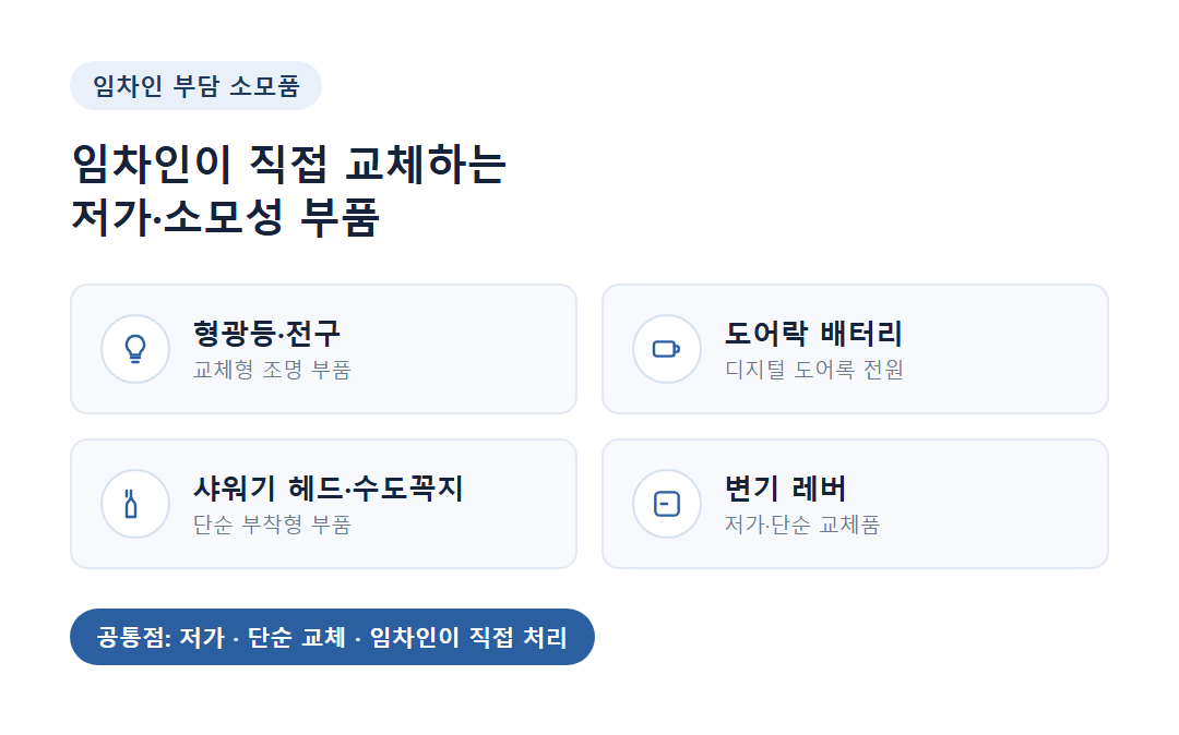 형광등, 도어락 배터리 등 임차인이 직접 교체하는 소모품 비교