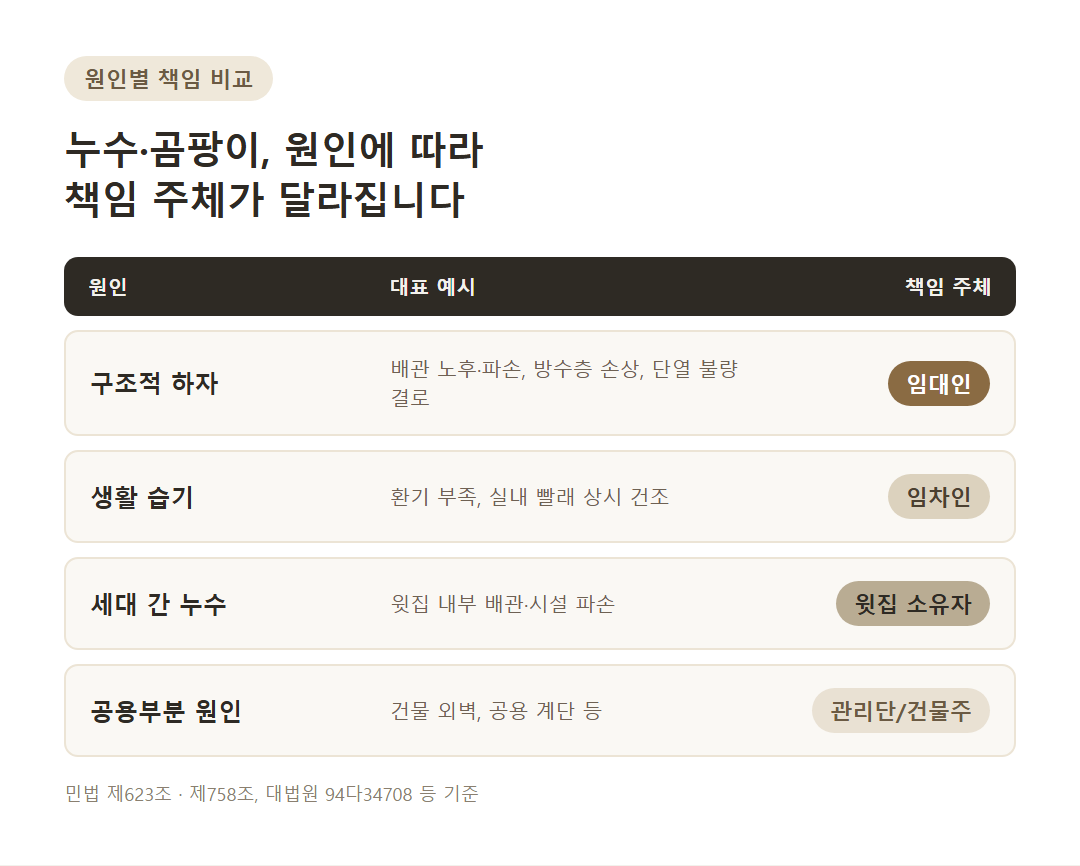 누수·곰팡이 원인별 책임 주체 비교표