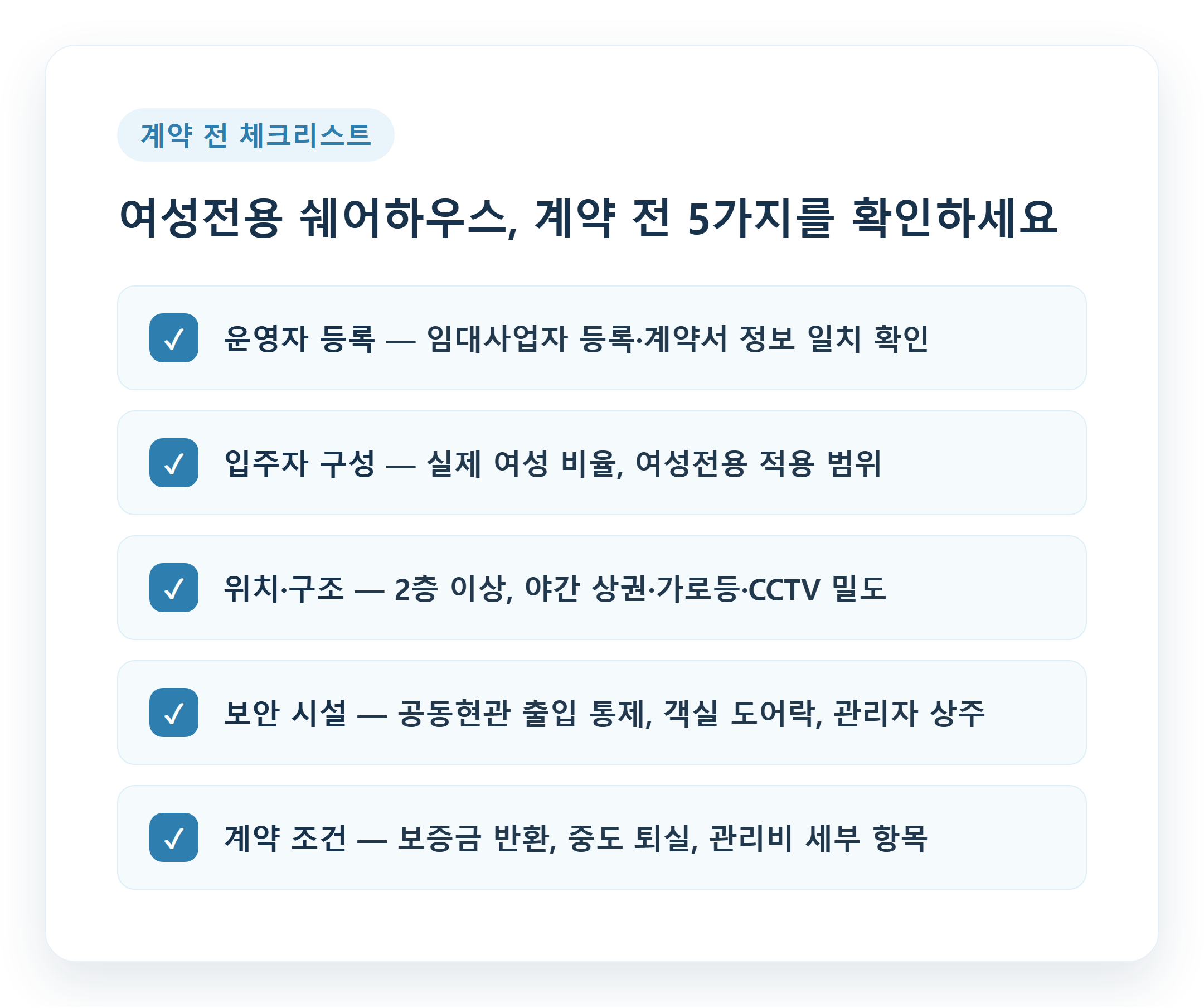 여성전용 쉐어하우스 계약 전 체크리스트