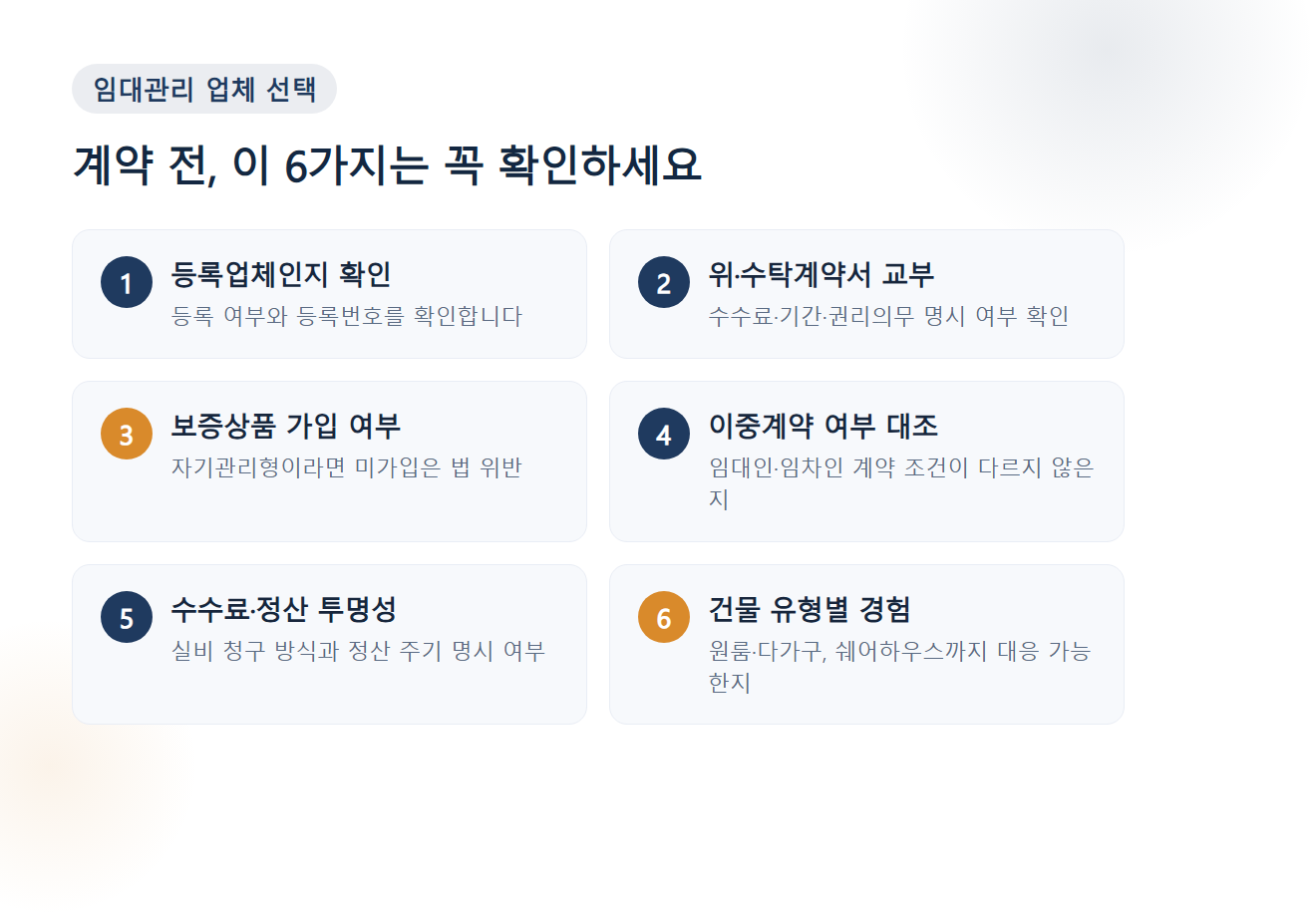 임대관리 업체 선택 체크리스트 카드뉴스형 이미지