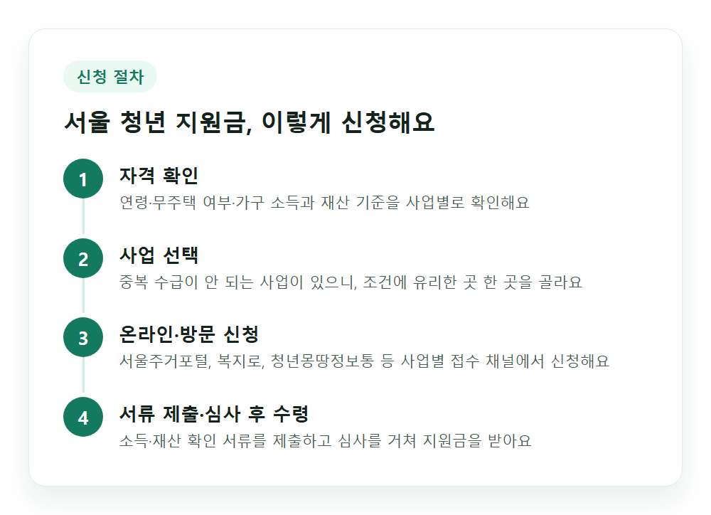 서울 청년 지원금 신청 절차 단계별 안내