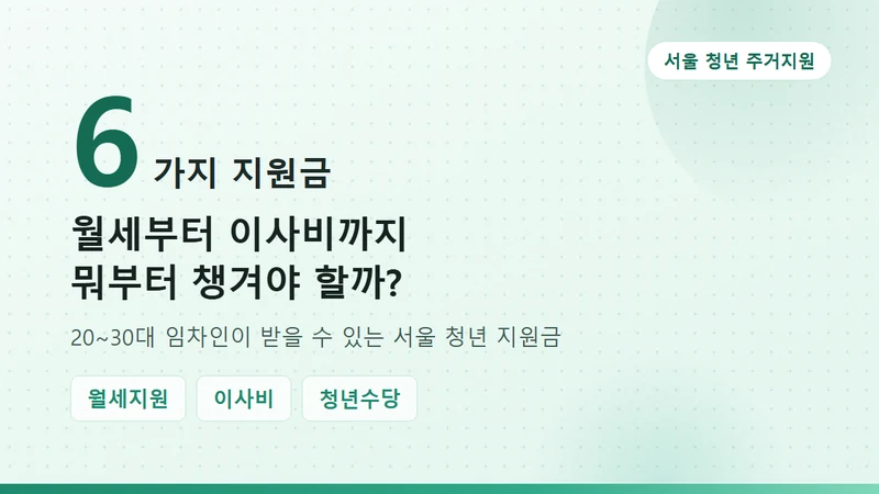 서울 청년 지원금 총정리, 20~30대 월세부터 이사비까지