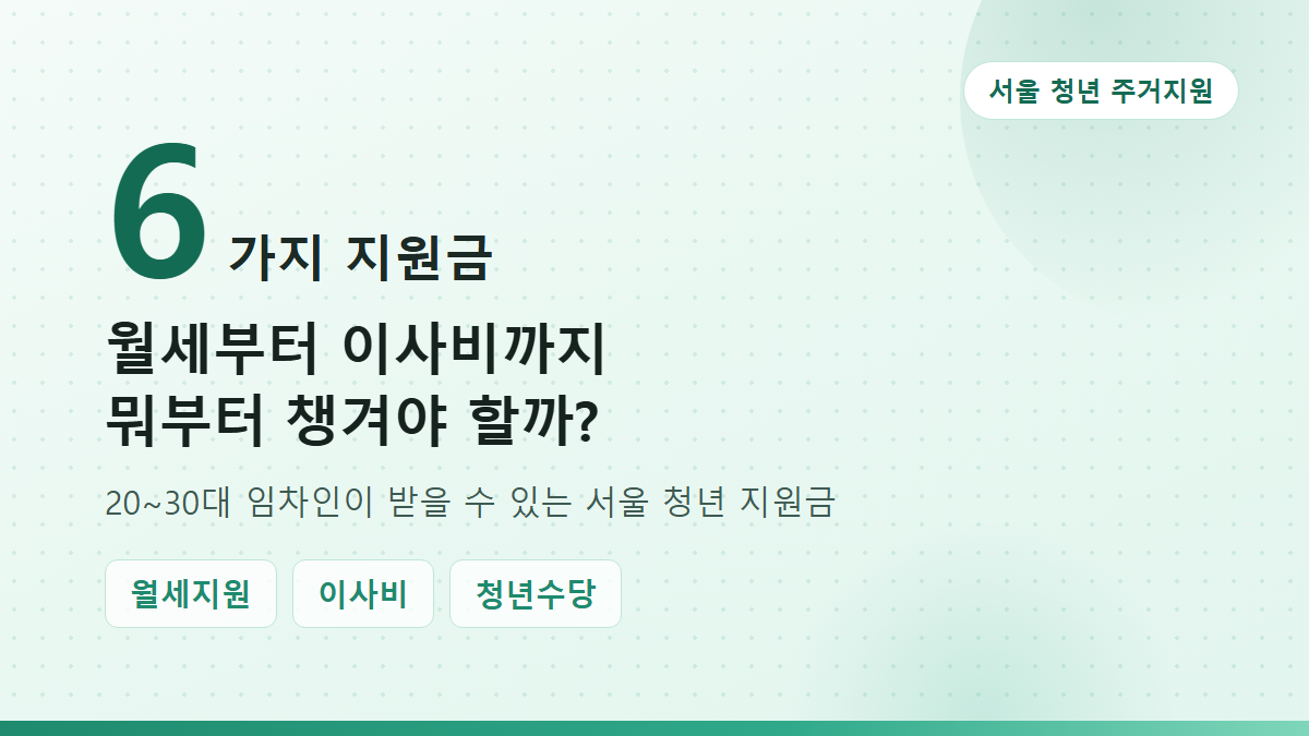 서울 청년 지원금 총정리, 20~30대 월세부터 이사비까지
